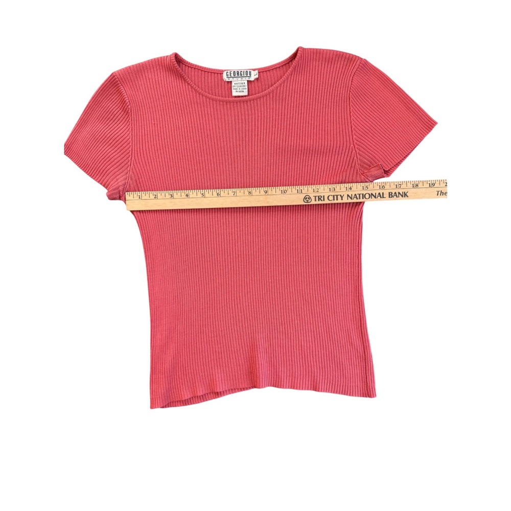 Vintage Georgiou Studio Ribbed Knit baby doll Top Womens Large Coral Pink 90s - Picture 4 of 5
